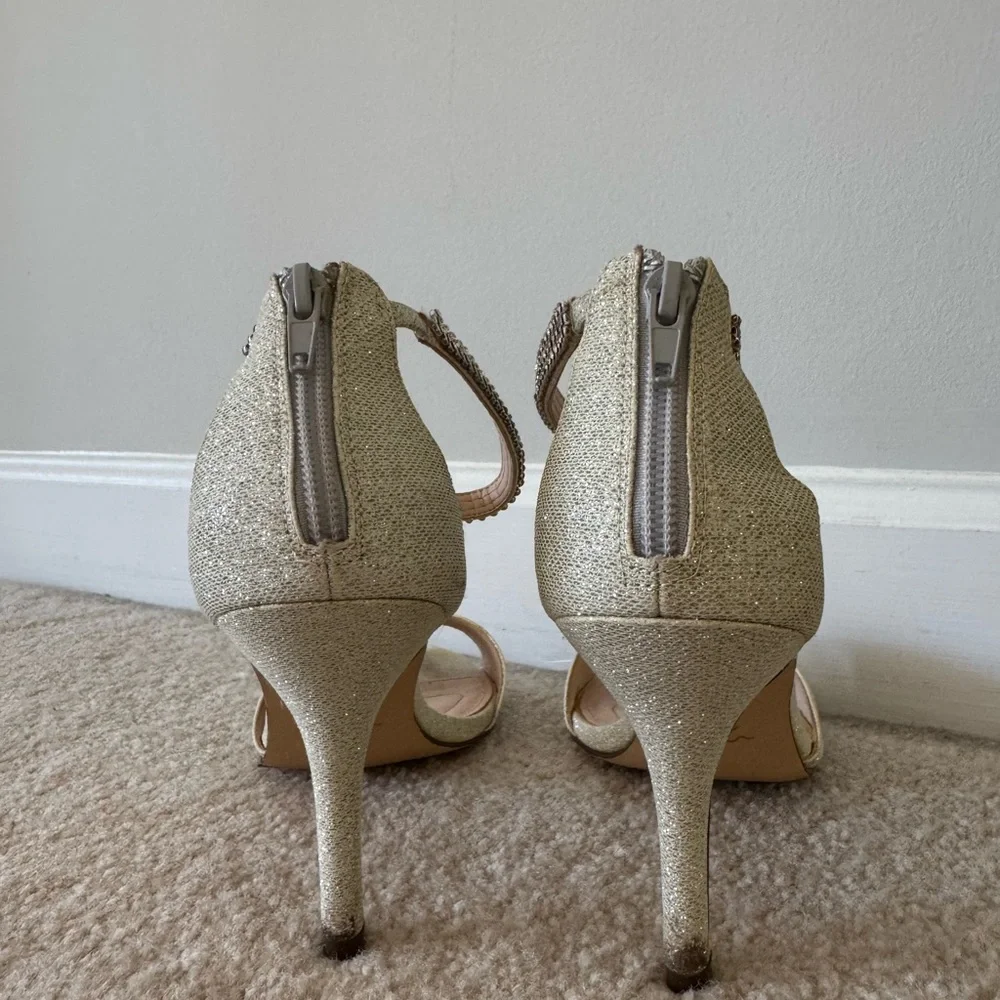 Nina Gold Rhinestone Ankle-Strap Stiletto Sandals - Picture 3 of 6